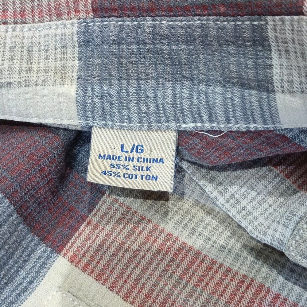 Tommy Bahama Shirt Large Collard Plaid Silk Blend Two Pockets w/Buttons Sailfish - Picture 7 of 14